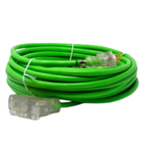 100-Foot 10/3 SJTWA-UL Extension Power Cord: Triple Tap - Green