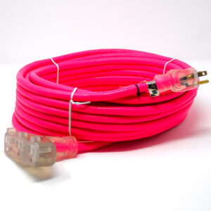 100-Foot 12/3 SJTWA-UL Triple-Tap Extension Power Cord - Fluorescent Pink