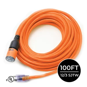 Century D14412100OR ProLock Extension Cord, 12/3 SJTW, 100', Lighted Ends, Orange