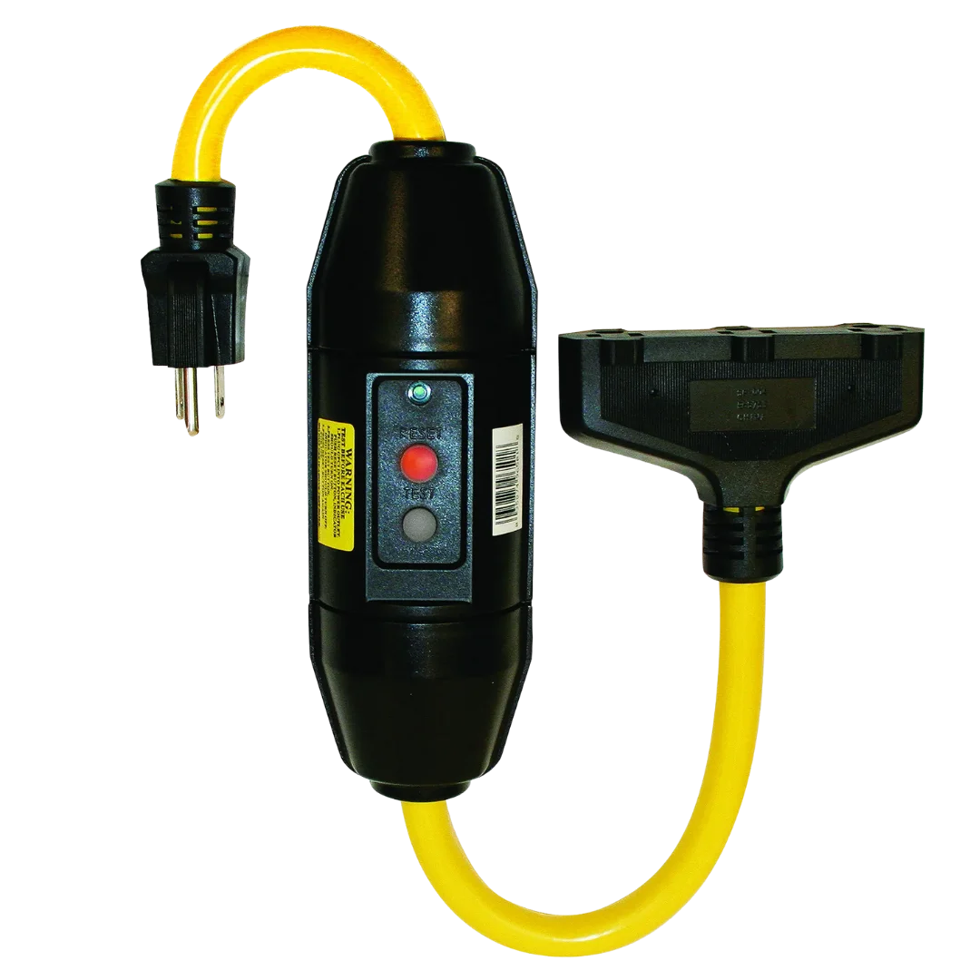 2-Foot Heavy-Duty In-Line GFCI with Triple Tap - 20 Amp Rated